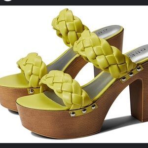 Guess Oakley Lime Green Woven Faux Wood Platform Sandals 8.5